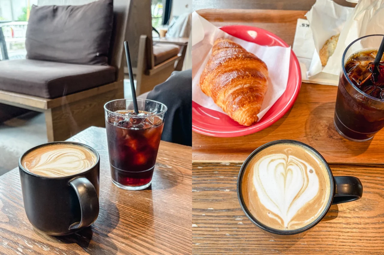 カフェで注文したラテとコールドブリューコーヒー